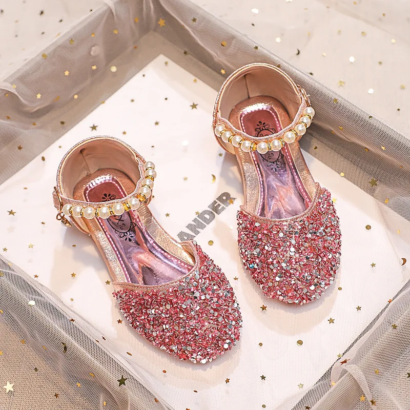Summer Girl Glitter Soft-Soled Princess Shoe Hollow-Out Casual Sandal Children Buckle Sandals Kids Closed-Toe Crystal Beach Shoe