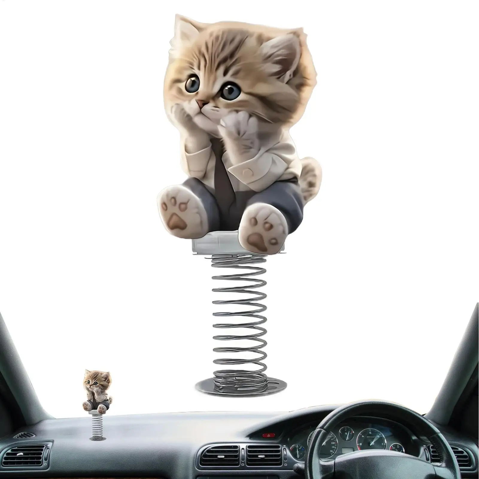 Brinquedo de Carro 2D de Gato Fofo com Cabeça Balançante, Brinquedo de Gato em Desenho Animado que Dança, Acessório Decorativo para Painel e Console C