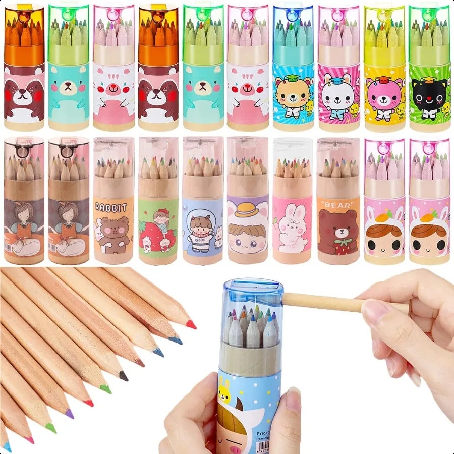 

20 Packs Mini Colored Pencils with Sharpener in Tube Portable Drawing Art Cartoon Pencils for 3 Years Old and Up Adults Writing