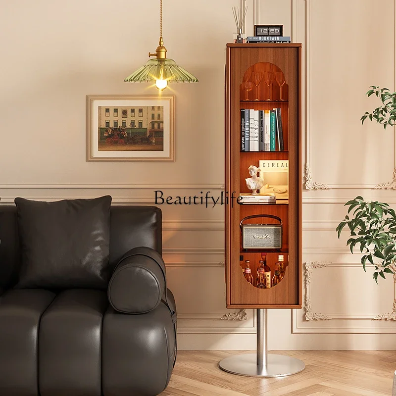 44French Retro Solid Wood Rotating Dressing Mirror Storage Rack Stainless Steel Mirror Cabinet