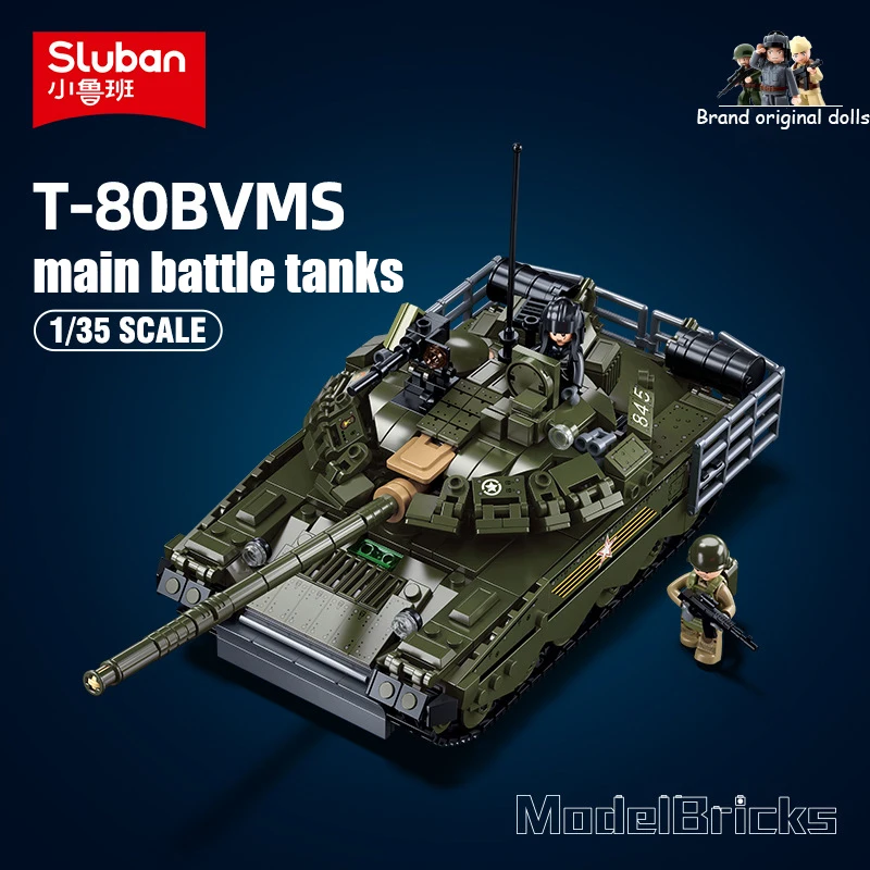 Sluban Military Collection Model Building Blocks Kit T-80BVMS/T-80US Main Battle Tank Army Bricks Toys Gifts For Kids Adult