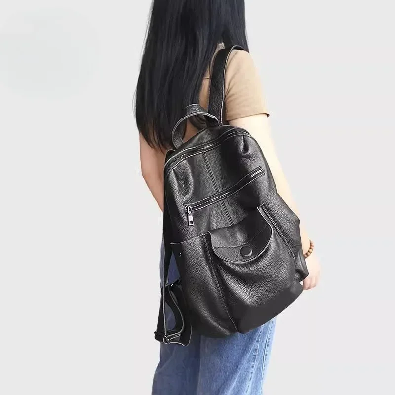 New cowhide single shoulder backpack female backpack soft leather large capacity travel short trip back