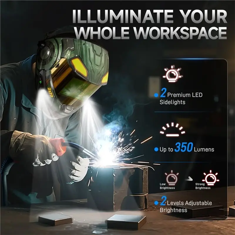DTA4-Auto Darkening Welding Helmet With Light 4 Arc Sensors Solar Power Welder Mask Type-C Fast Charging