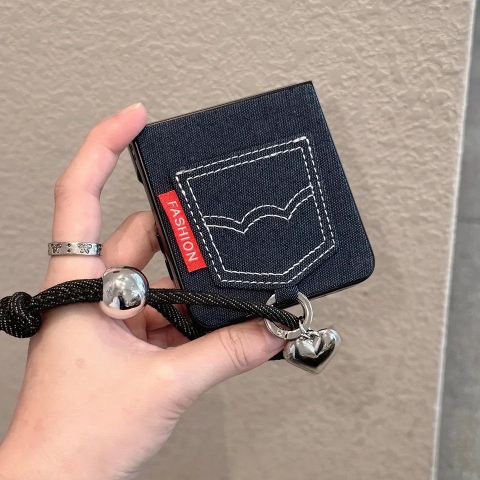 For Samsung Z Fold 7 8 Fold 8 Ultra Denim Phone Case With Chain Fashion Cowboy With Pockets Phone Case for Samsung Z Flip 8 7