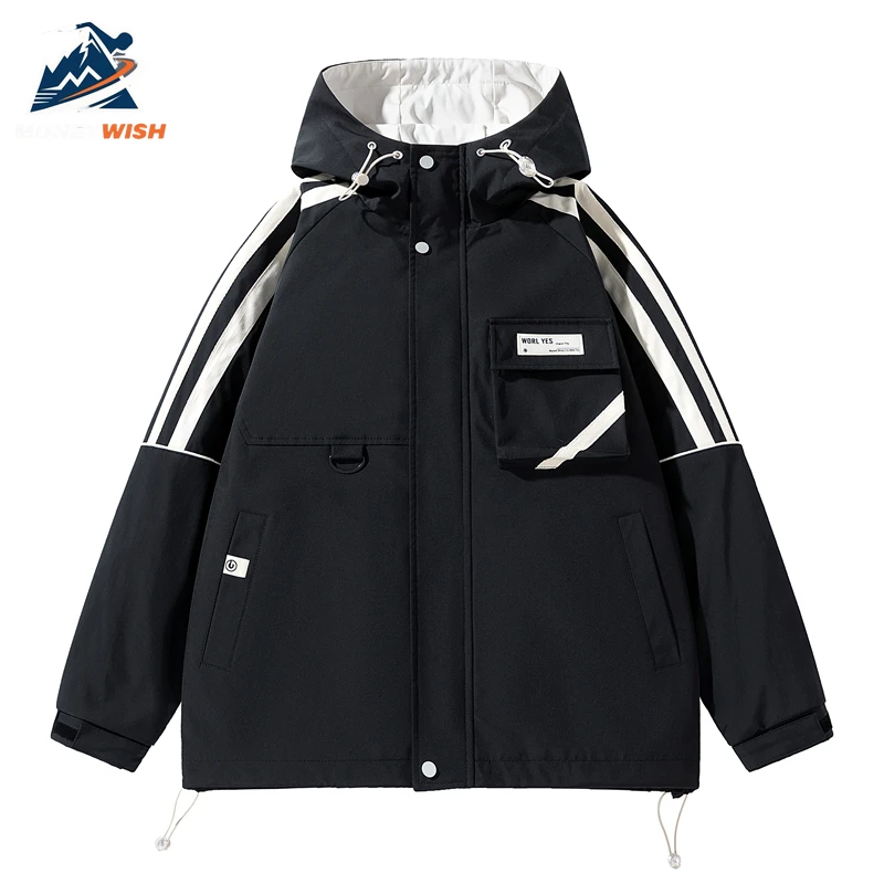 MONEYWISH Мужская куртка 2025 Новый простой стиль ветрозащитная водонепроницаемая дышащая куртка с капюшоном уличная повседневная мужская рабочая одежда куртка на молнии
