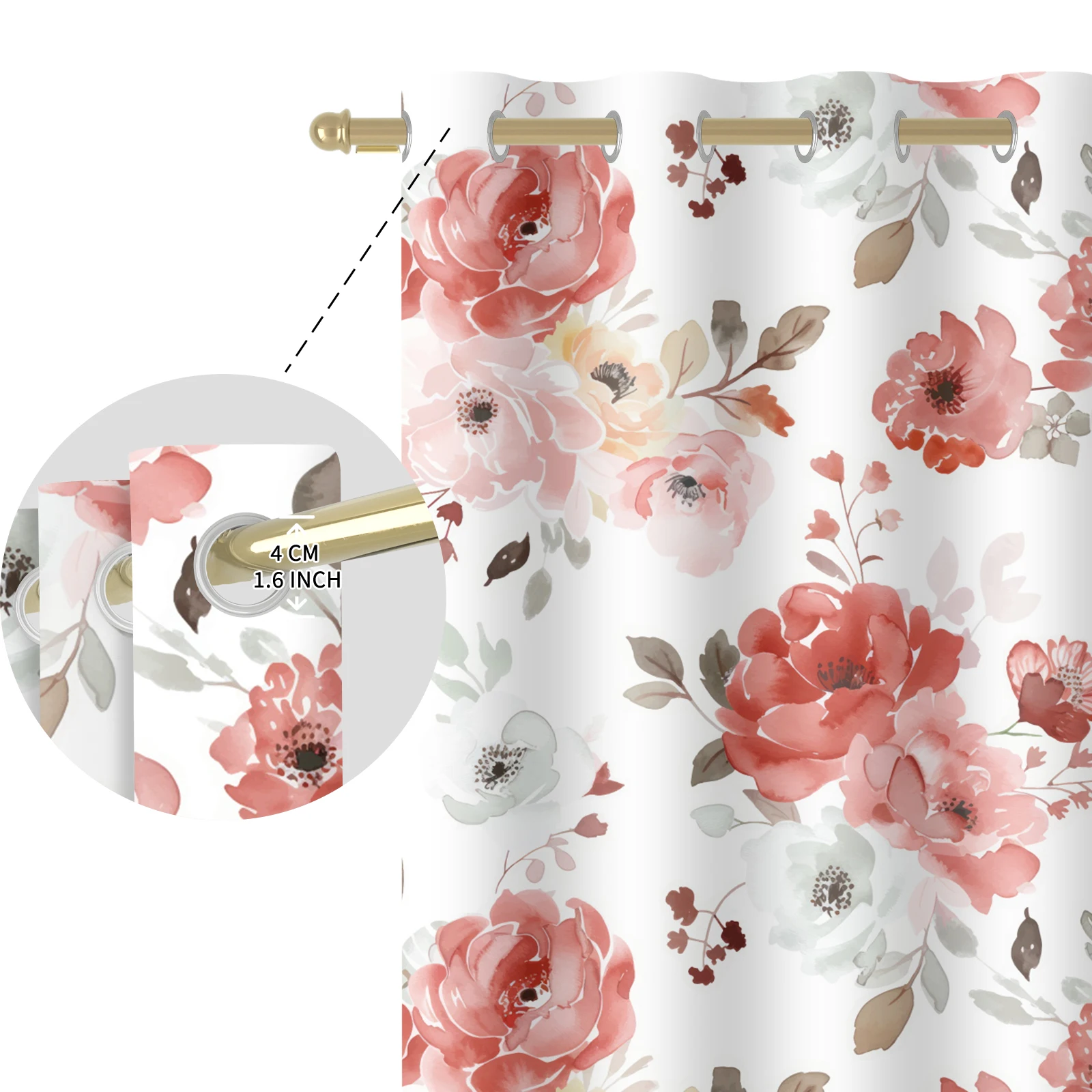 2 Panels Boho Watercolor Flower Print Blackout Curtains, Red Pink Floral Grommet Drapes for Bedroom Living Room Window Decor