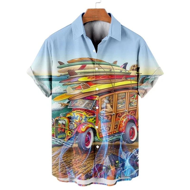 Shirts For Men 3d Vintage Fashion Violin Rocker Printed Rockabilly Hawaiian Shirt Short Sleeve Tops Outdoor Street Clothing