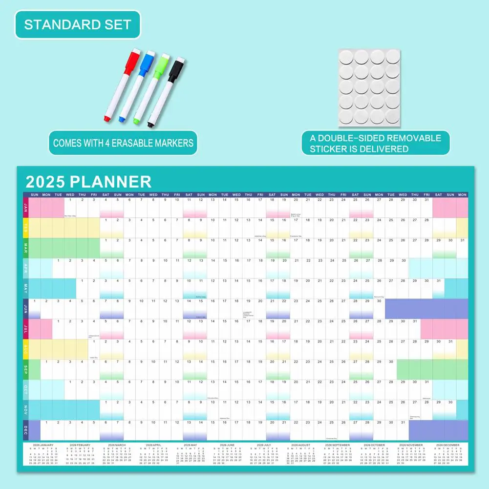 Kalender dapat dihapus perencana kalender dinding Inggris kalender rumah biru 2025 Kalender Tahun pribadi dekorasi dinding kertas kalender Ne R6h8