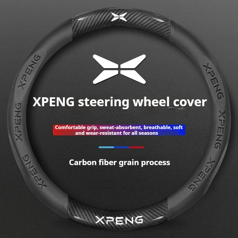 

For XPENG Car Leather Steering Wheel Cover 38CM Non-slip Wear-resistant Sweat Absorbing Fashion Sports Steering Wheel Cover