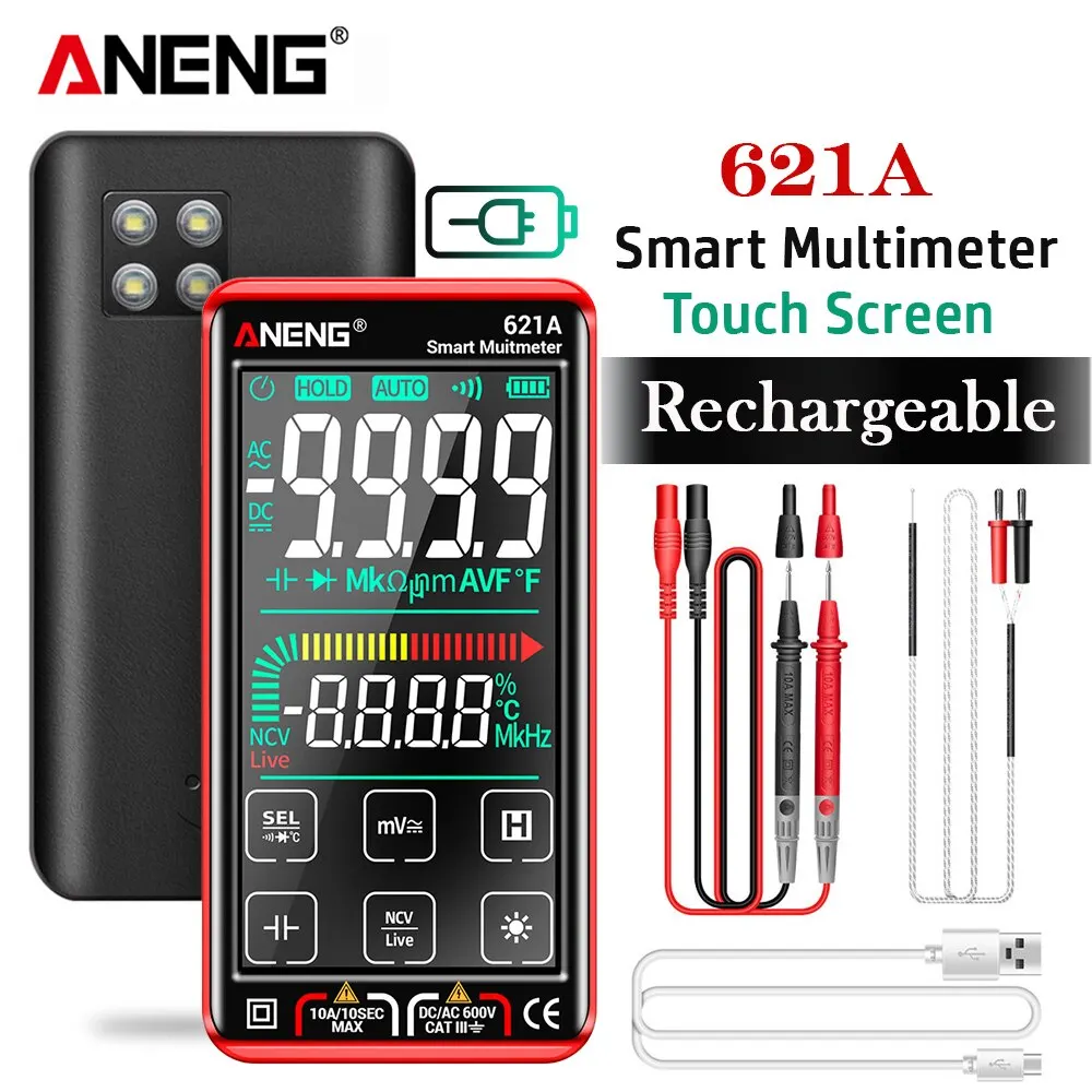 ANENG 621A Smart Digital Multimeter Touch Screen Multimetro Tester Transistor 9999 conteggi True RMS Auto Range DC/AC 10A Meter