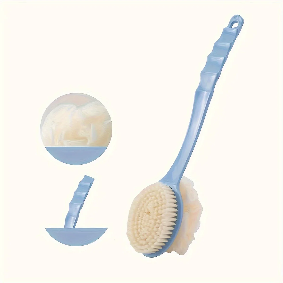 Bath Brush Double Sided with Non-Slip Grip Long Handle Back Scrubber Soft Bristle Exfoliating Body Brush with Hanging Hook Spa