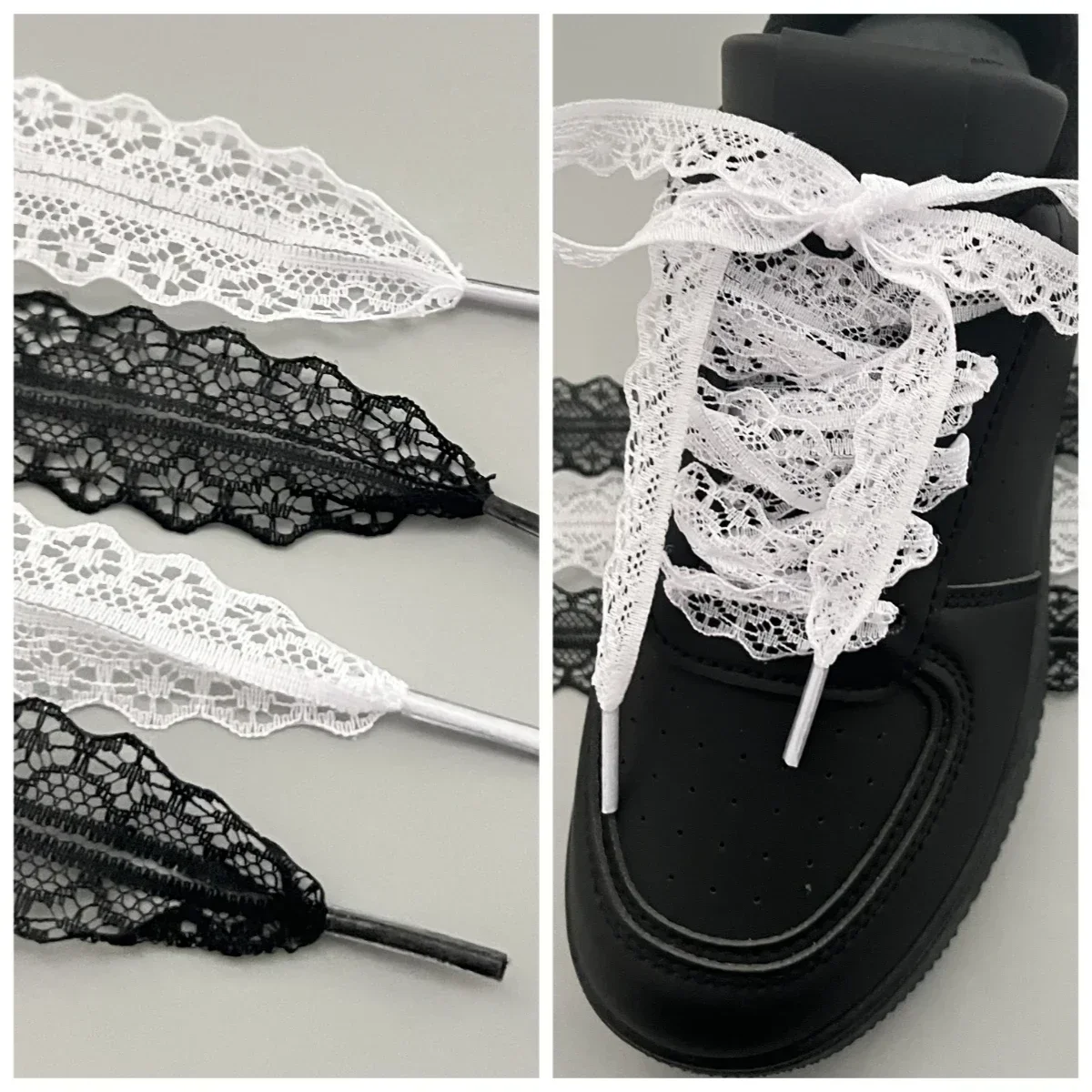 Lacci in pizzo per scarpe casual da donna Larghezza 2,9 cm Lacci piatti per scarpe da ginnastica Accessori per lacci per scarpe bianche nere