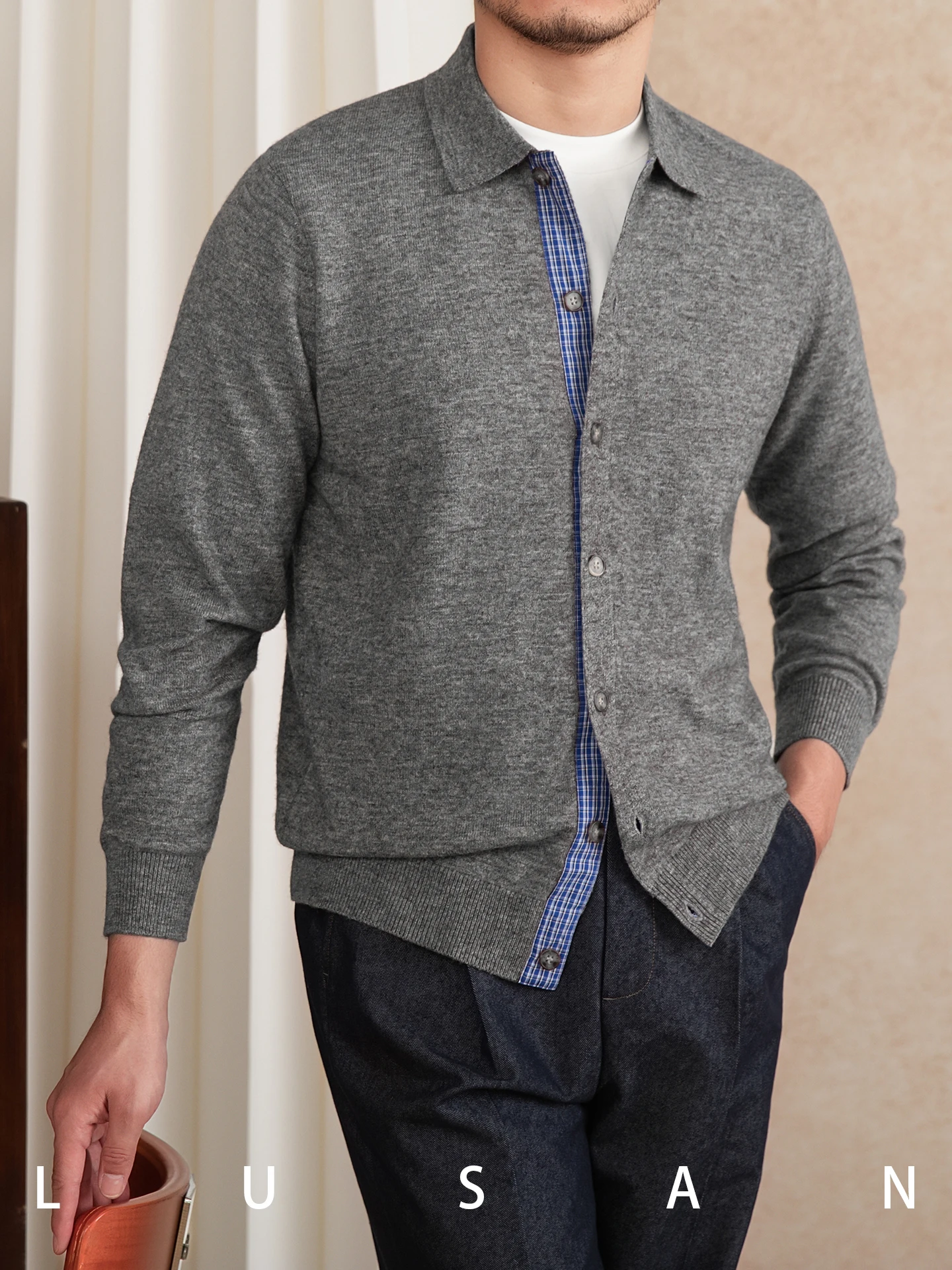 High-End Autumn British Wool Mixed Textile Cardigan Italian Retro Casual Coat for Men and Women