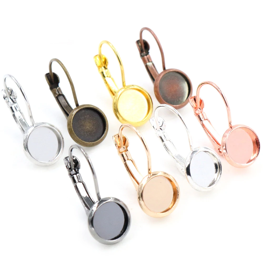 8mm 10pcs 8 Colors Plated French Lever Back Earrings Blank/Base,Fit 8mm Glass Cabochons,Buttons;Earring Bezels