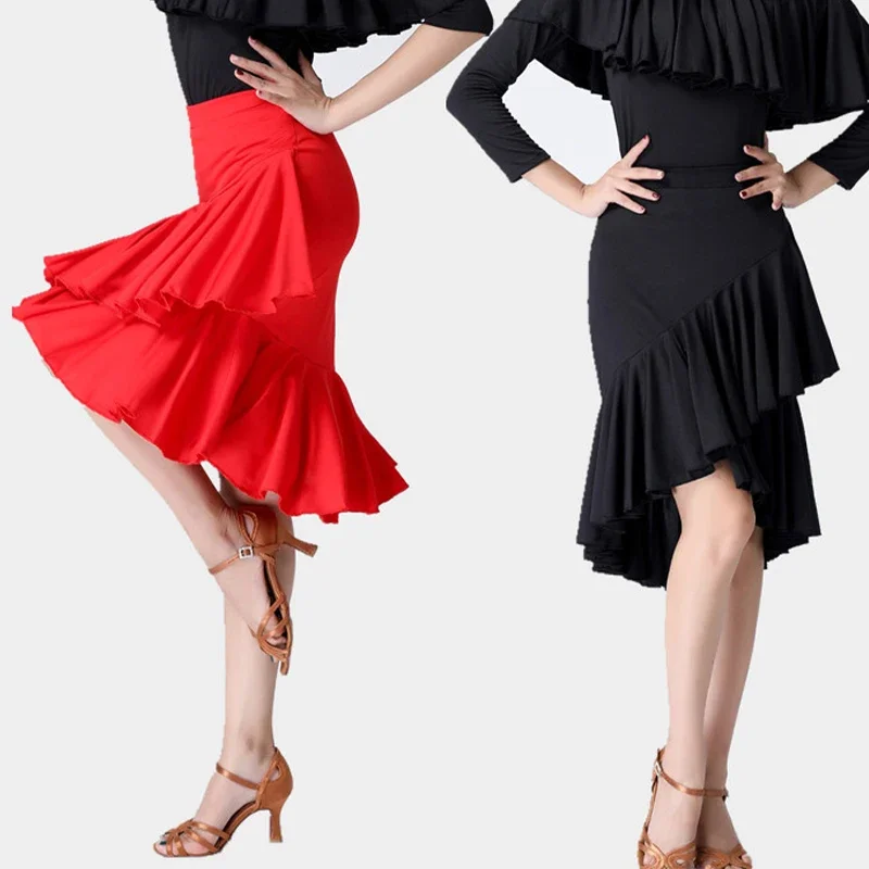 Falda de baile latino para mujer, vestido de baile de Tango, Rumba, vestido de práctica femenina, falda Performamnce para escenario, traje de baile