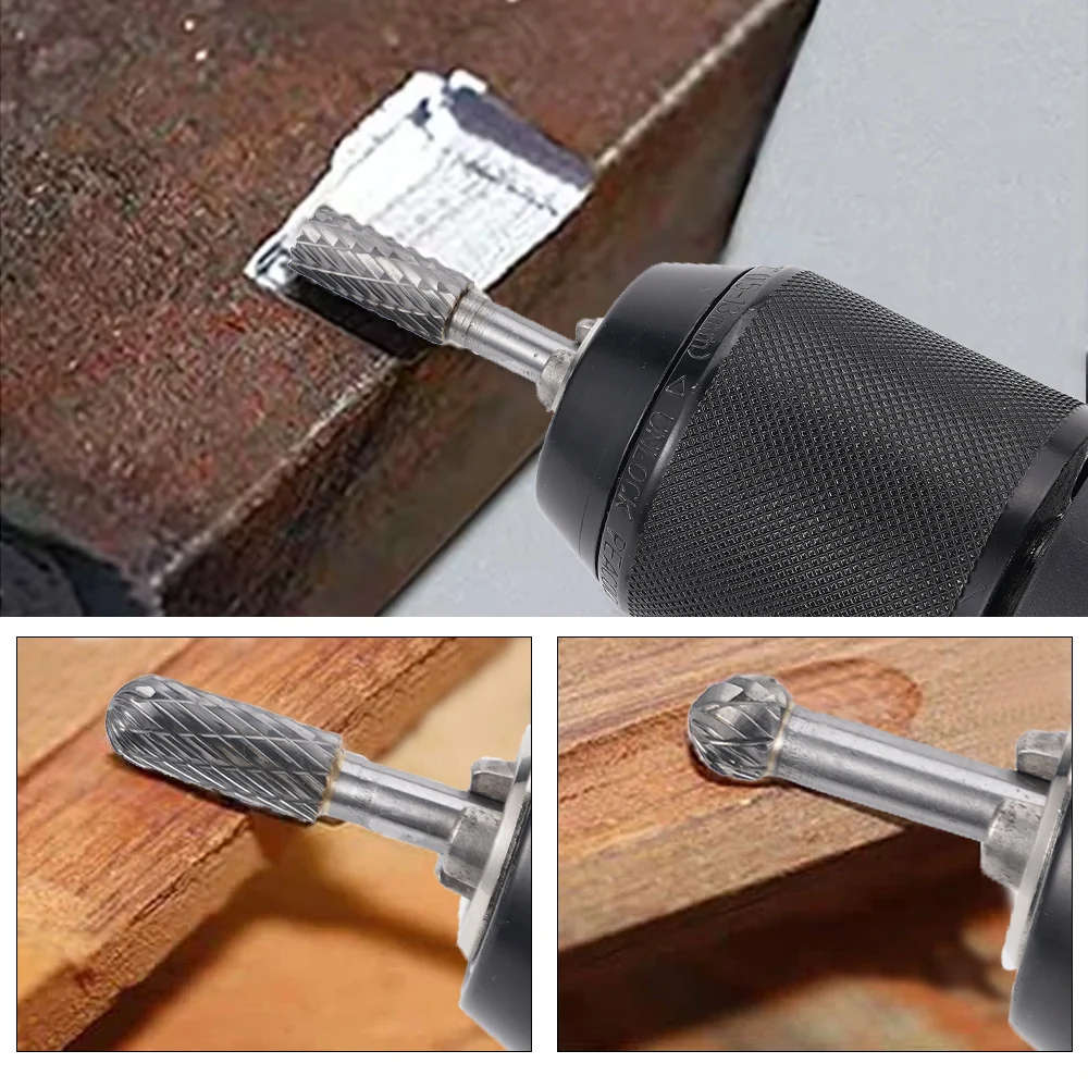 8mm Length 5Pcs Tungsten Carbide Rotary Files Woodworking Plastic Metal Iron Aluminum Stainless Steel Milling Cutter