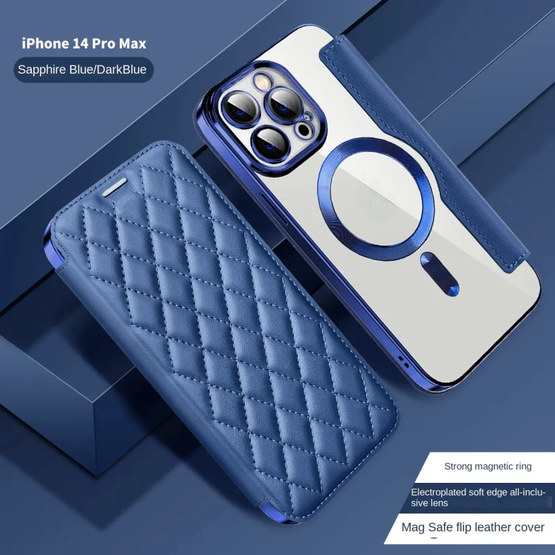 Роскошный стеганый кожаный чехол-кошелек для iPhone 16 15 14 13 12 Pro Max Magsafe, магнитный откидной чехол, противоударный прозрачный чехол