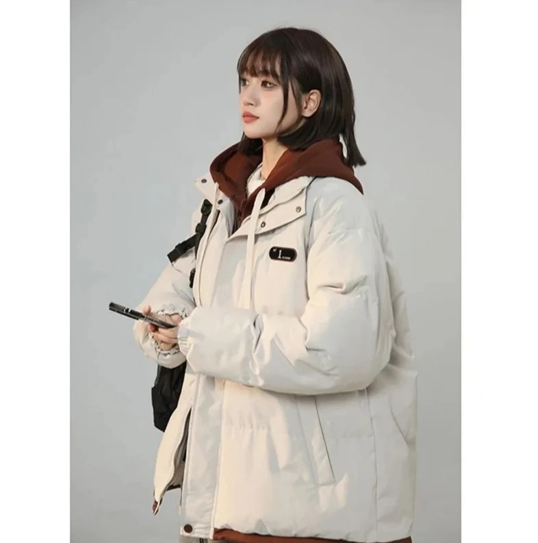 

2025 Korean Y2K Fashion Jacket, Harajuku Vintage Letter Patch Cotton Padded Coat, Thick Bread Loose Student Coats Women