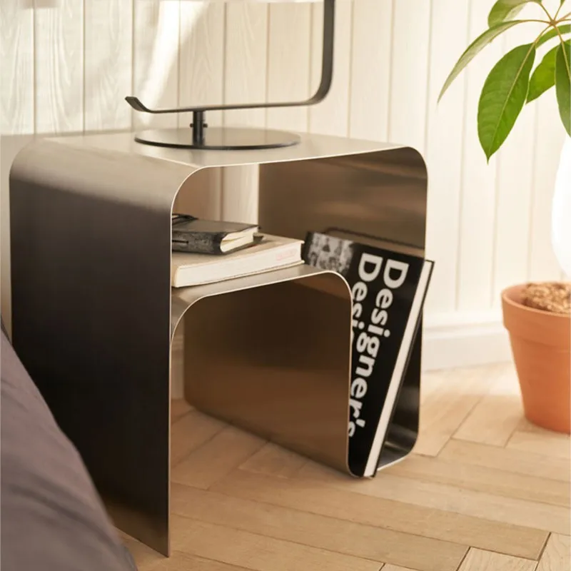 MOMO Antique Minimalist Stainless Steel Bedside Table Side Table Integrally Molded Storage Cabinet Coffee Table Vintage Bauhaus