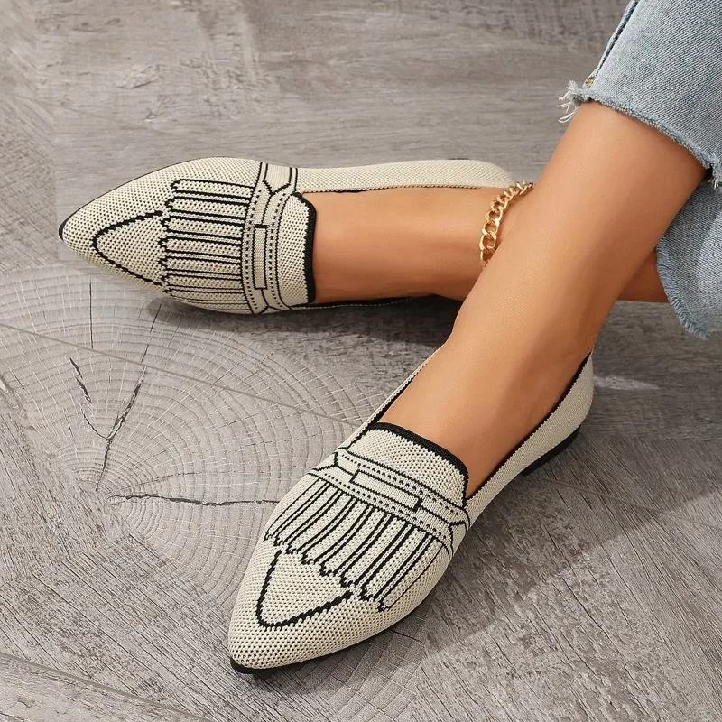 Women's loafer Shoes Luxury 2024 Knitted Slip On Trainers Female Ballet Flats Ladies Zapatos De Mujer