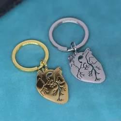 Anatomical Heart Pendant Keychain For Men Women Gold Plated Stainless Steel Keyring Biology Medical Key Chains Doctor Gift
