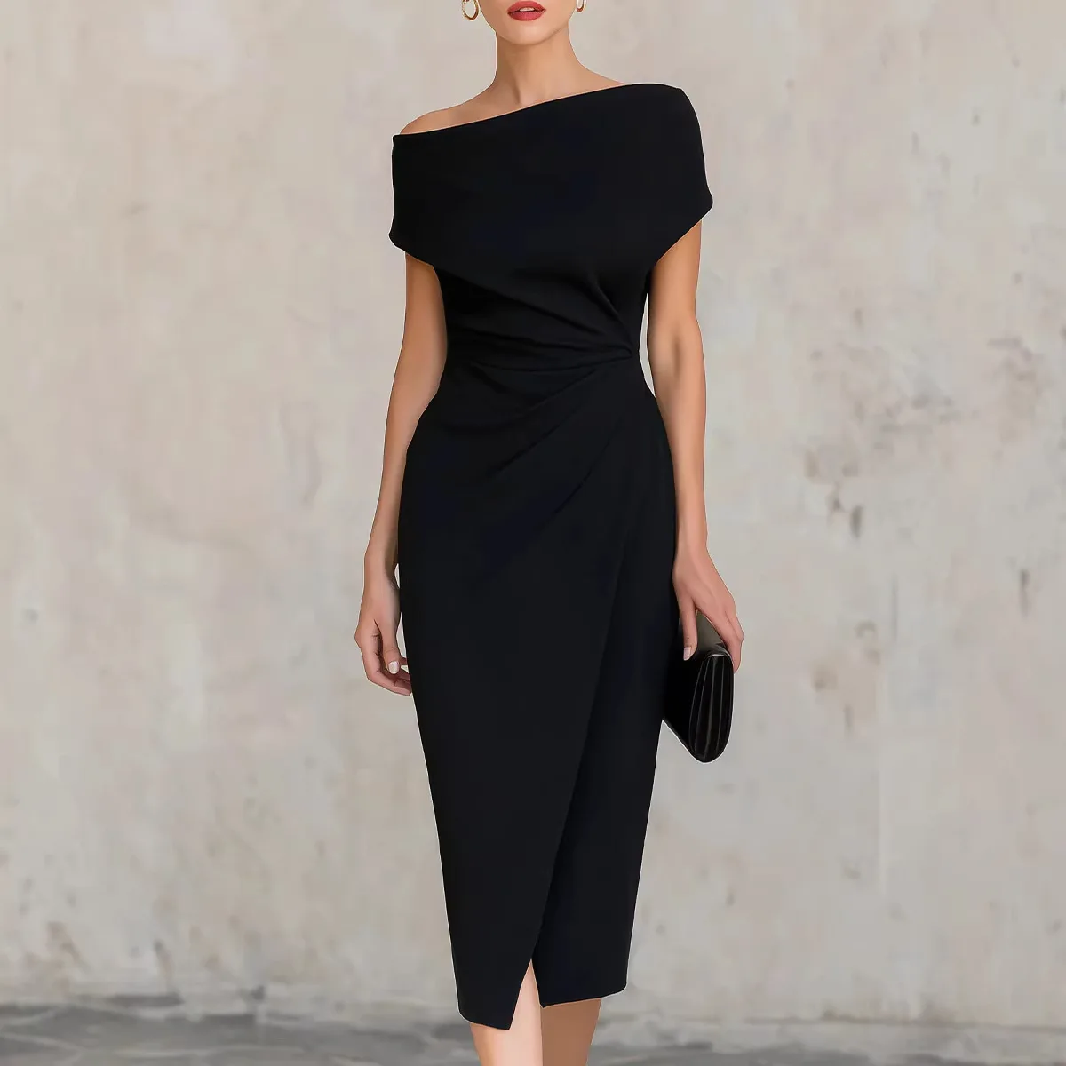 

2026 New Women's One Shoulder Fold up Dress, Banquet Commuter Split Dress