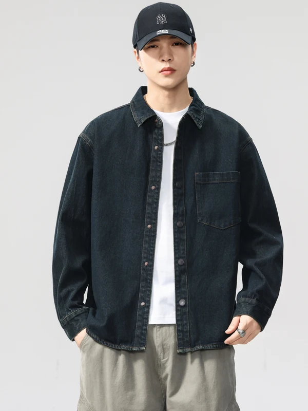 

Американская высококачественная хлопковая джинсовая рубашка-куртка в стиле ретро с энзимной обработкой, мужская, свободного кроя, с длинным рукавом, осенняя коллекция 2025, повседневная рабочая одежда