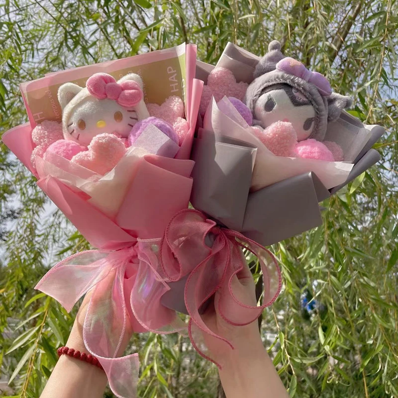 Мультяшная плюшевая кукла My Melody Kuromi Cinnamoroll Kt Cat, Креативный цветочный букет, подарок на день Святого Валентина, Рождество, выпускной