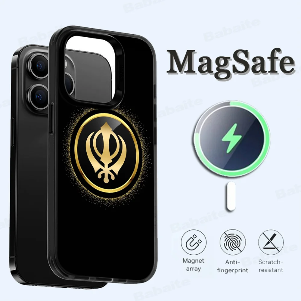 S-Sikh K-Khanda S-Sikhism Phone Case Magesafe Magnetic Wireless Charge Case For IPhone 16 11 12 13 14 15 Pro Max Plus Mini