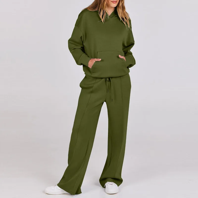 Women's Suit Temperament Top Coat Pants Autumn and Winter New Fashion Casual Women's Long Sleeve Drawstring Solid Color Commute