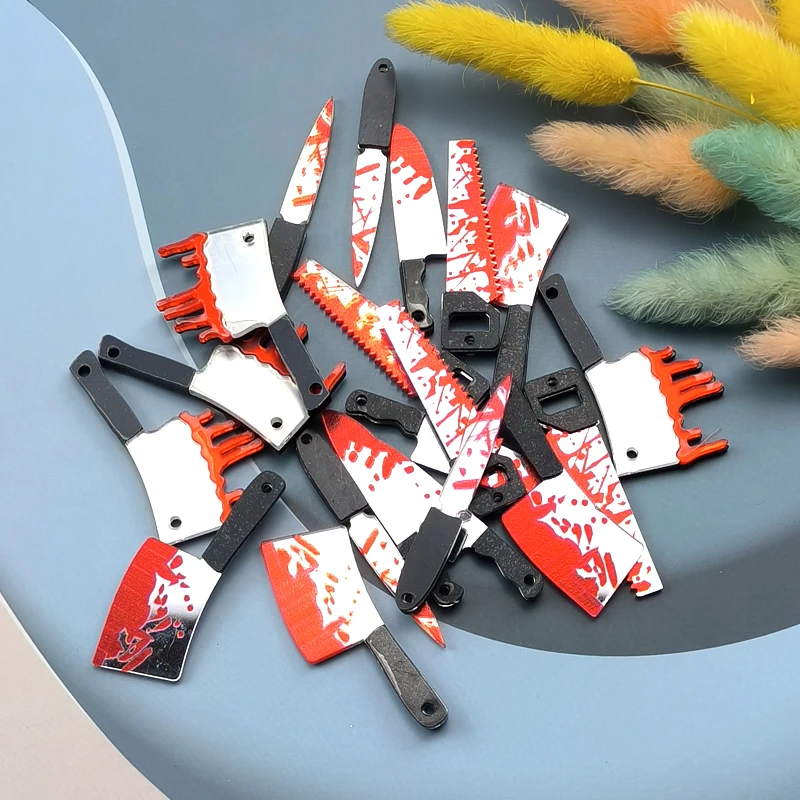 ApeUr Mix 20pcs/pack Bloody Knife Saw Dagger Arcylic Charms Pendant for DIY Earring Keychain Jewelry Making