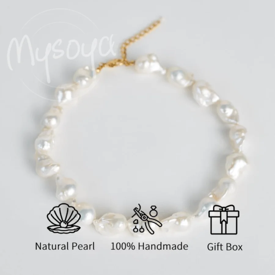 

MYSOYA White Baroque Freshwater Pearl Necklace, 13-15mm Pearls with Gift Box Birthday Gift, Wedding Jewelry for Him/ Her