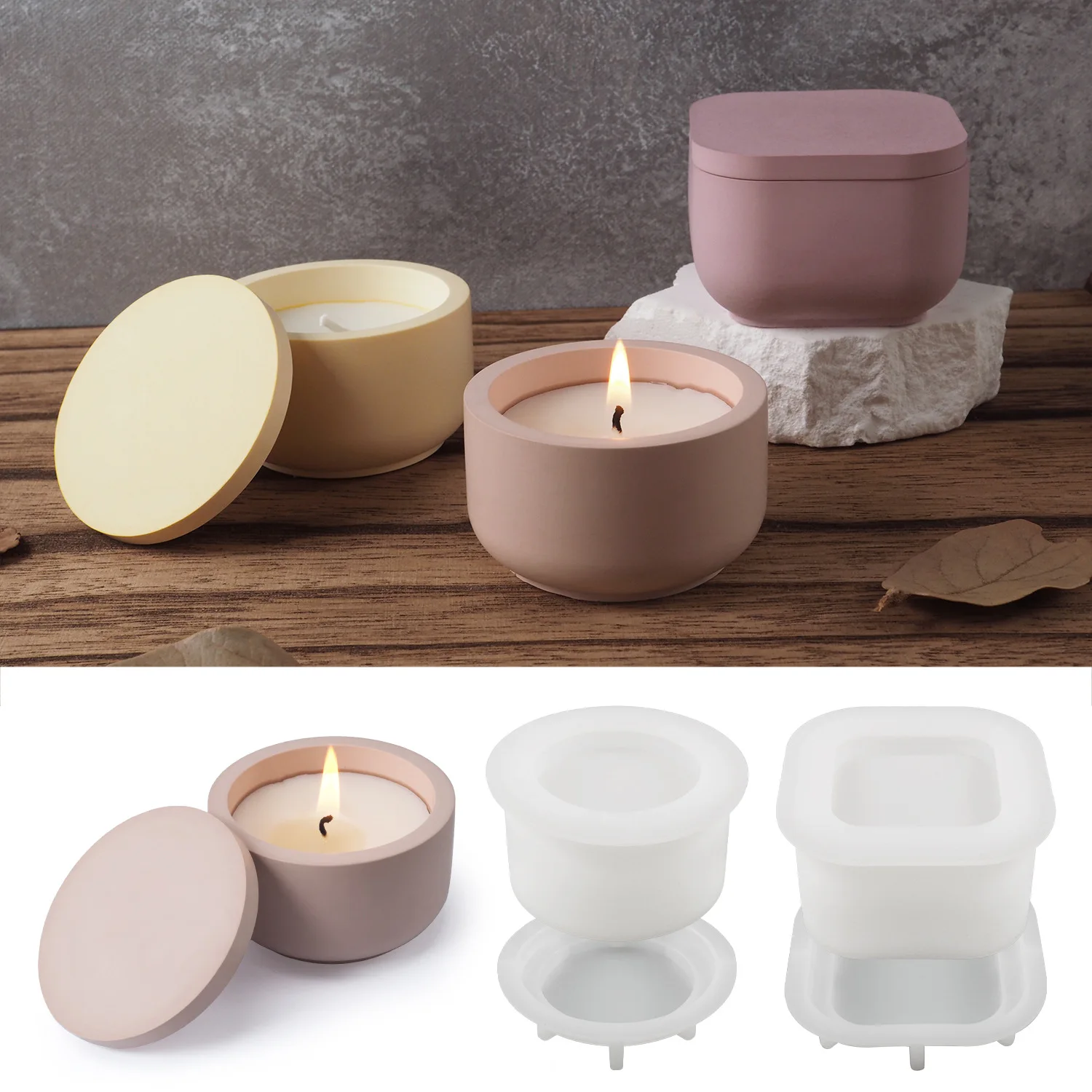 Plaster Cup Scented Candle Silicone Mold DIY Round Vase Storage Jar Cement Plaster Pottery Mould Concrete Making Crafts Supplies