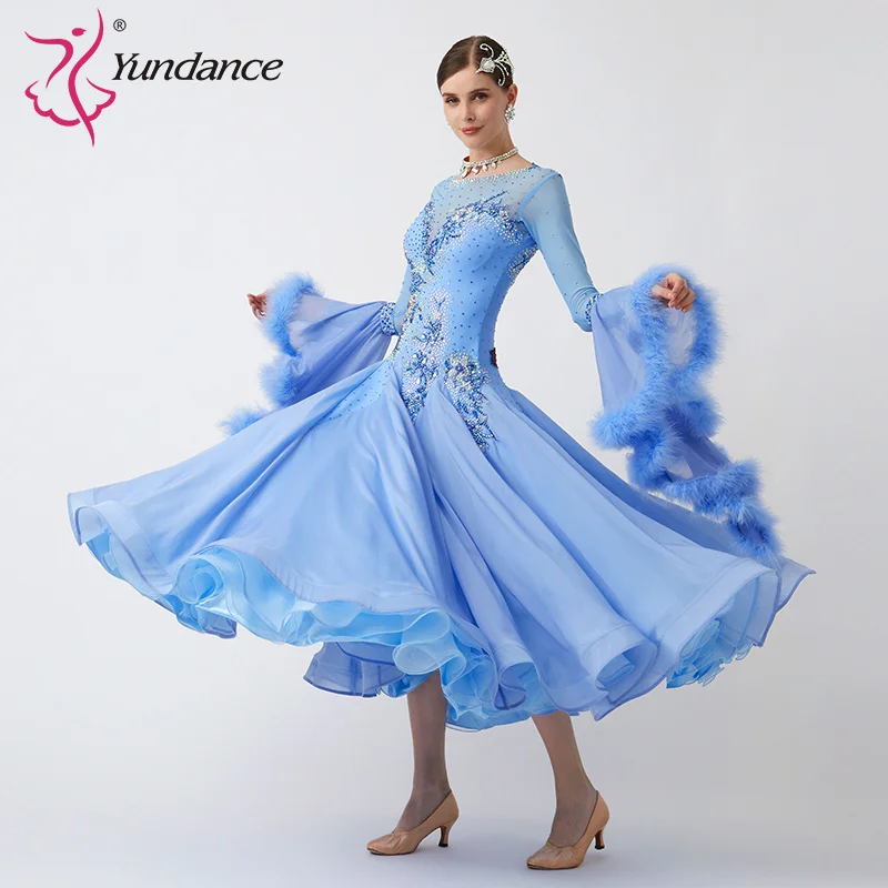 B-23151 New Women Modern Dance Rhinestone Color Diversity Dress Ballroom National Standard Waltz Competition Performance