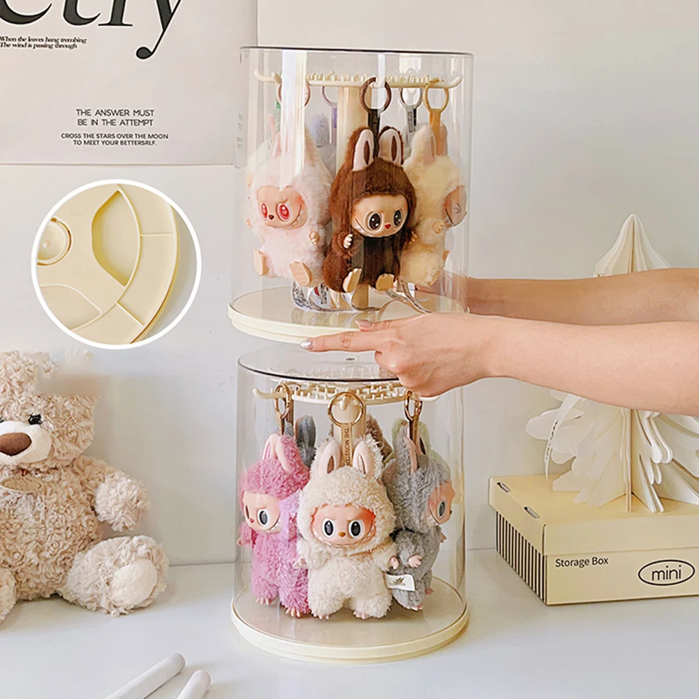 

Transparent Rotating Display Box for Labubu Doll Hanging Pendants Dustproof Plush Doll Storage Box Ornaments Doll Accessories