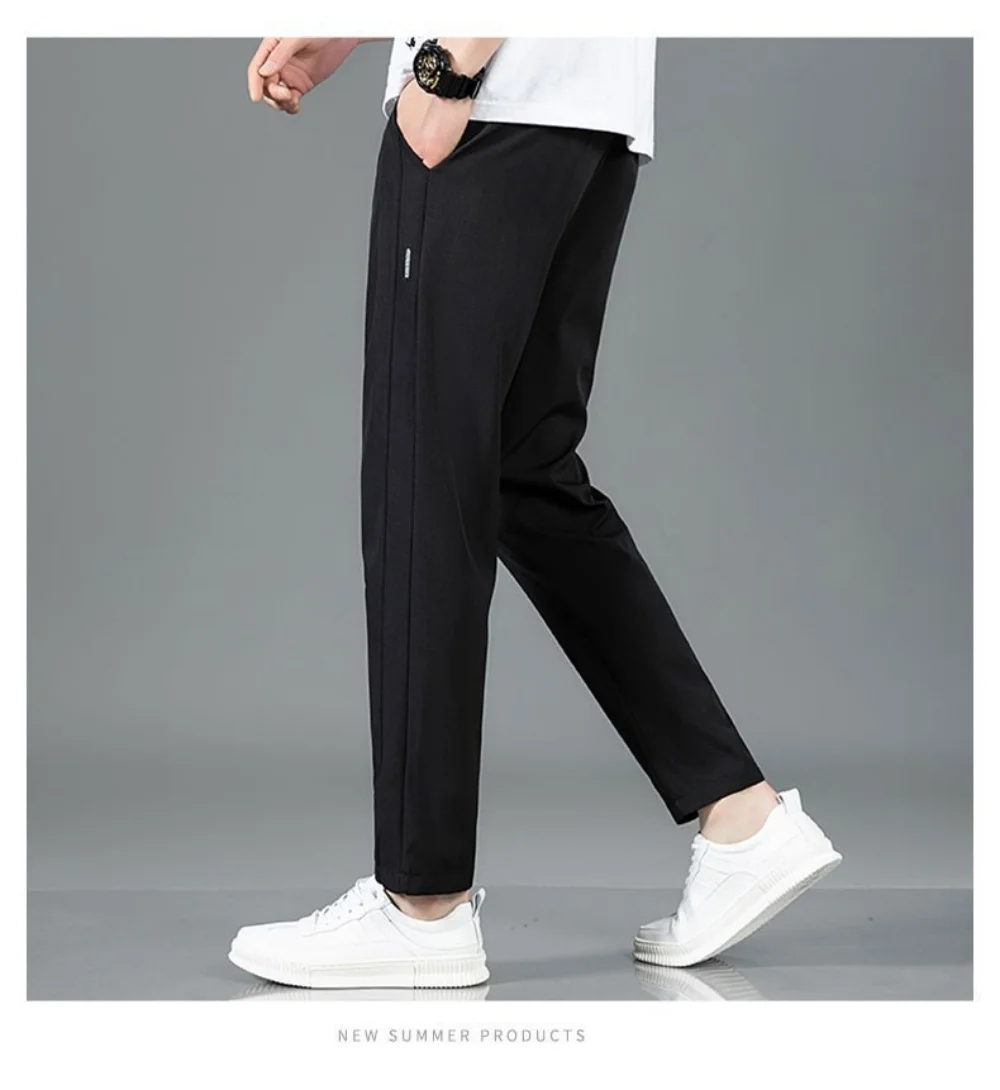 

Mens Summer Korean Fashion Loose Fit Ice Silk Pants Breathable Thin Comfortable Straight Leg Air Conditioned Versatile Trousers