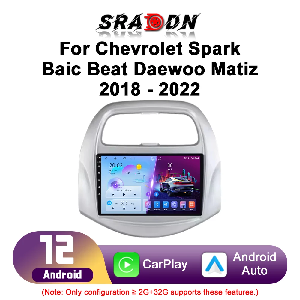 Para Chevrolet Spark Baic Beat Daewoo Matiz 2018 2019 2020 2021 2022 Radio de coche Android Reproductor de vídeo multimedia automotriz Navegación GPS Carplay Pantalla táctil