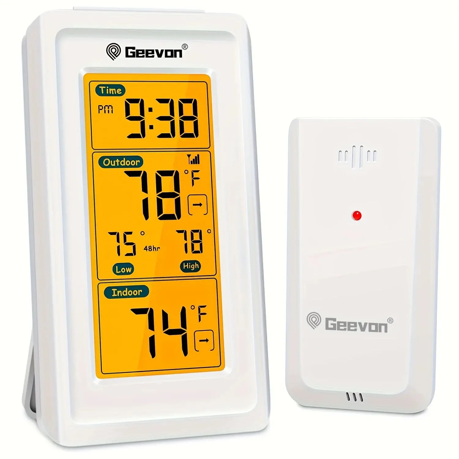 GEEVON Indoor Outdoor Thermometer Wireless Digital Thermometer Room Temperature Gauge with Time, High and Lows, 200ft/60m Range