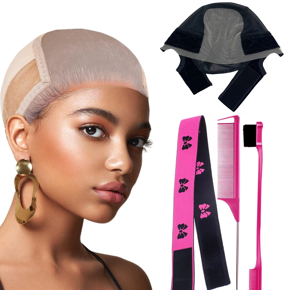 

Lace Wig Grip Cap 4pcs Set: 4x5 Transparent Swiss Lace Front - Non-slip Wig Gripper for Keeping Wigs In Place - Adjustable Elast
