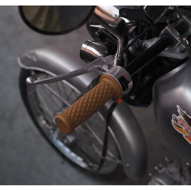 Retro Motorcycle Handle Bar Grips, Veltrax Universal 7/8 Inch 22mm Motorbike Handle Protector, Black/ Brown / coffee color