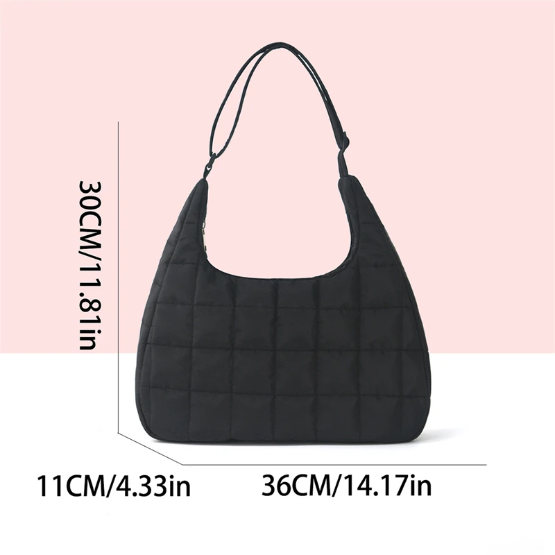 Minimalistische, gesteppte, voluminöse Tragetasche, modische Damen-Handtasche im Hobo-Stil, große Kapazität, gepolstert, tragbar, Winter-Schultertasche für den täglichen Gebrauch. – Detail 9