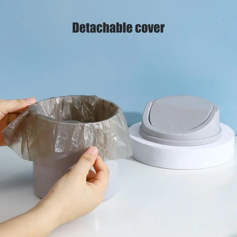 37ME Mini Desktop Swing Open Lid Garbage Can Plastic Trash Bin For Home Office Decors