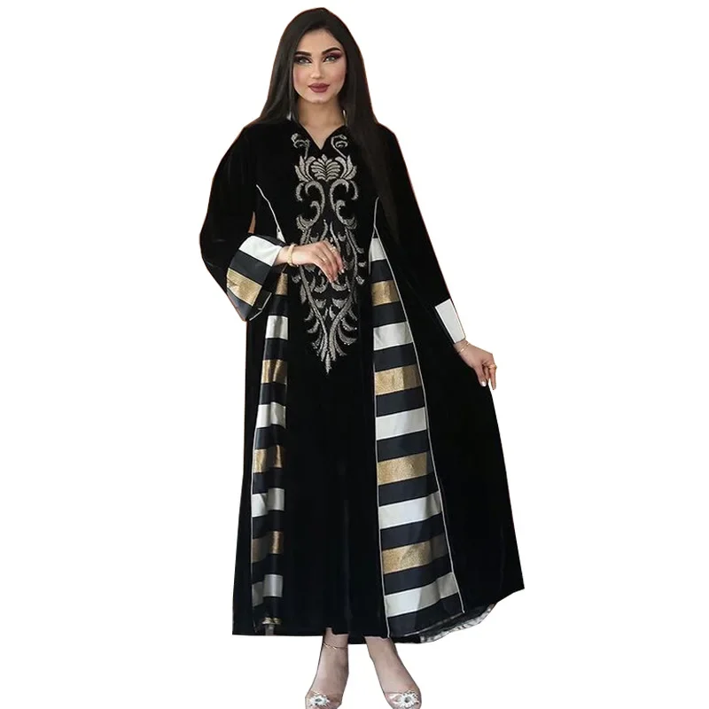 Vestido largo bordado Abaya árabe Medio Oriente musulmán mujer Dubai Maxi vestido suelto de cintura alta