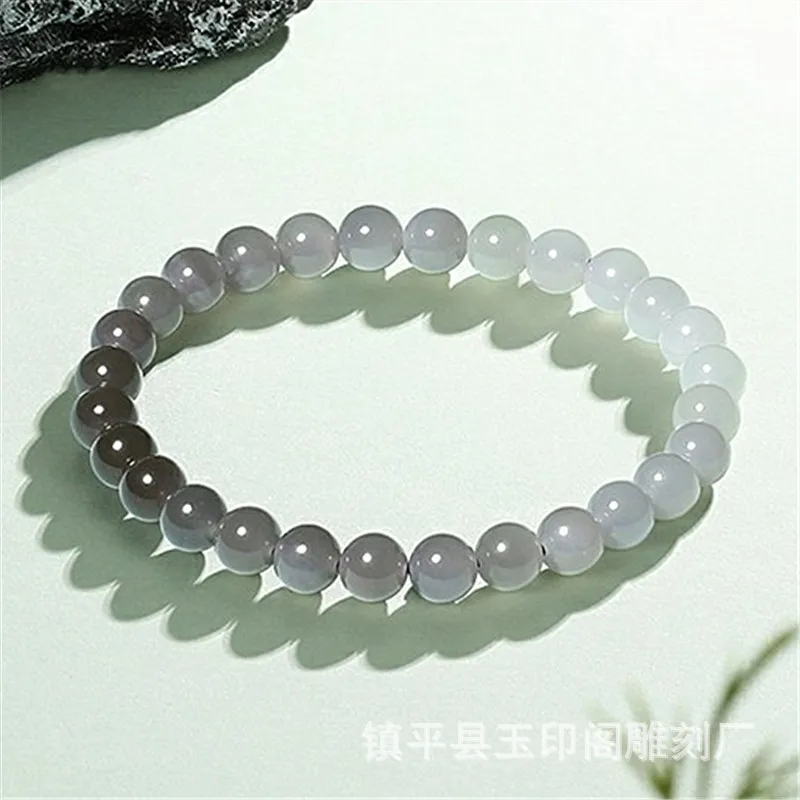 Natural Hetian , Smoky Purple Jade Gradient Color, 6Mm Round Beads, Women'S Single-Loop Bracelet