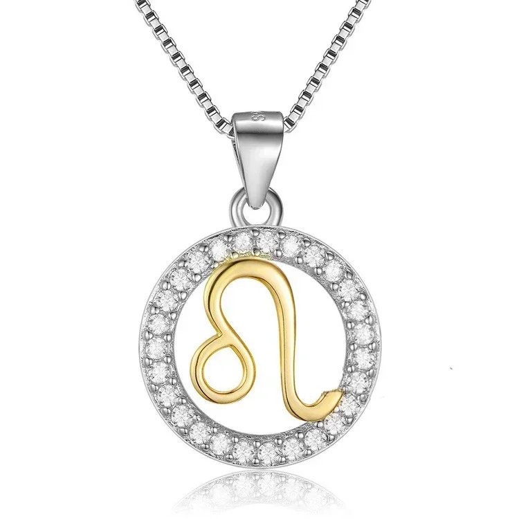 Kaletine Pure 925 Sterling Silver  Horoscope colares CZ Signs Of Zodiac Charm Necklace for Women Constellations Pendant Necklace