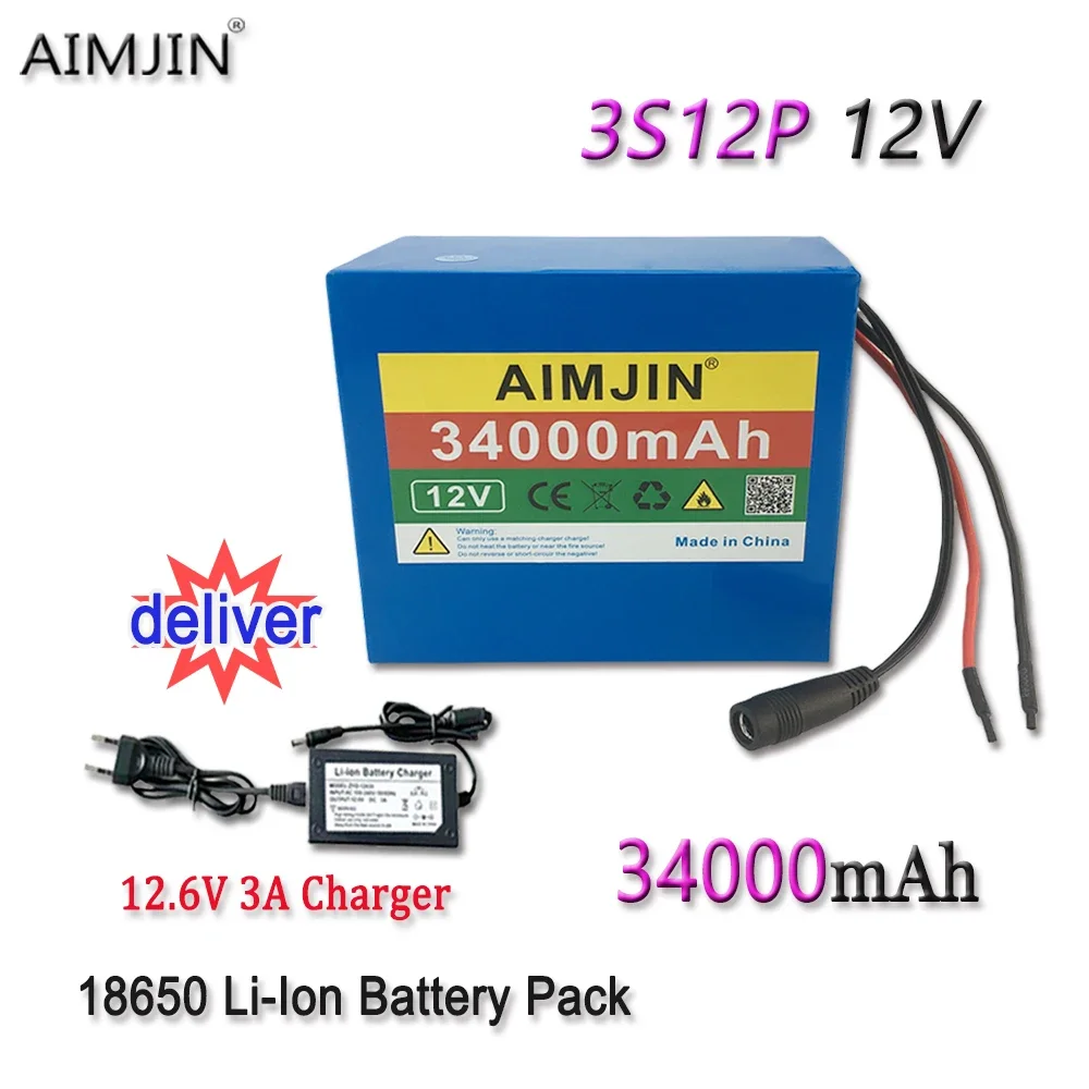 

3S12P 12V 34Ah 34000mAh Li-Ion Battery Pack, for LED Lamp Light Solar Street Light Backup Power Etc+Charger