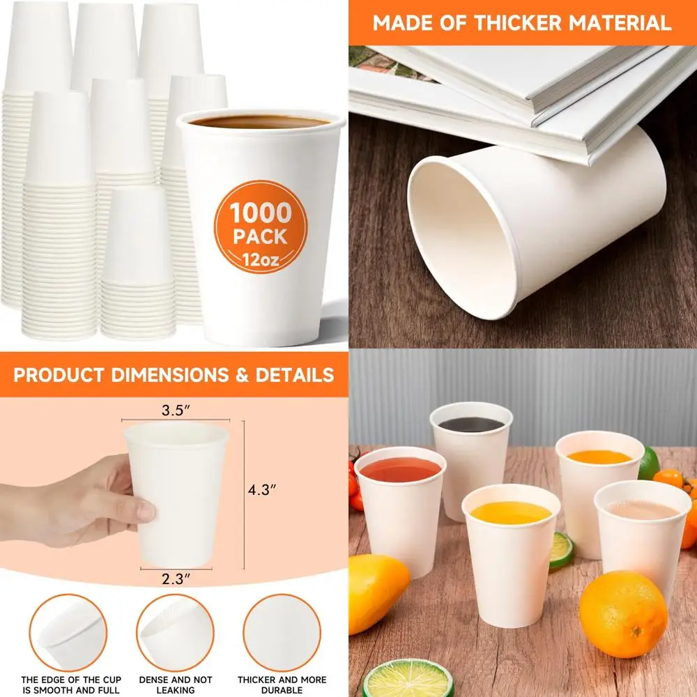 

Thickened Disposable Paper Coffee Cups 12 oz, White, 1000 Pack, Ideal for Bistros, Parties, and Events