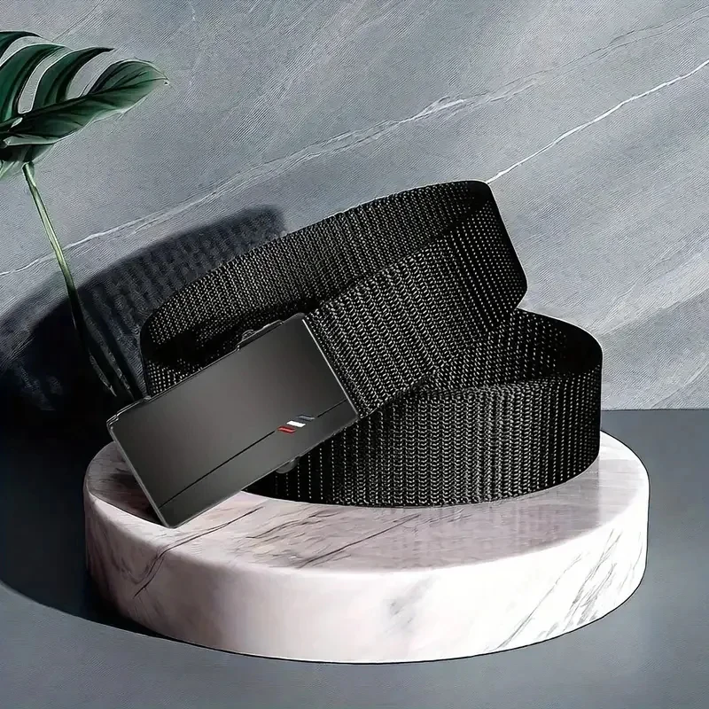 Men\'s Belt Outdoor Leisure Sports Belt Toothless Quick Release Automatic Buckle Quality Black Belt