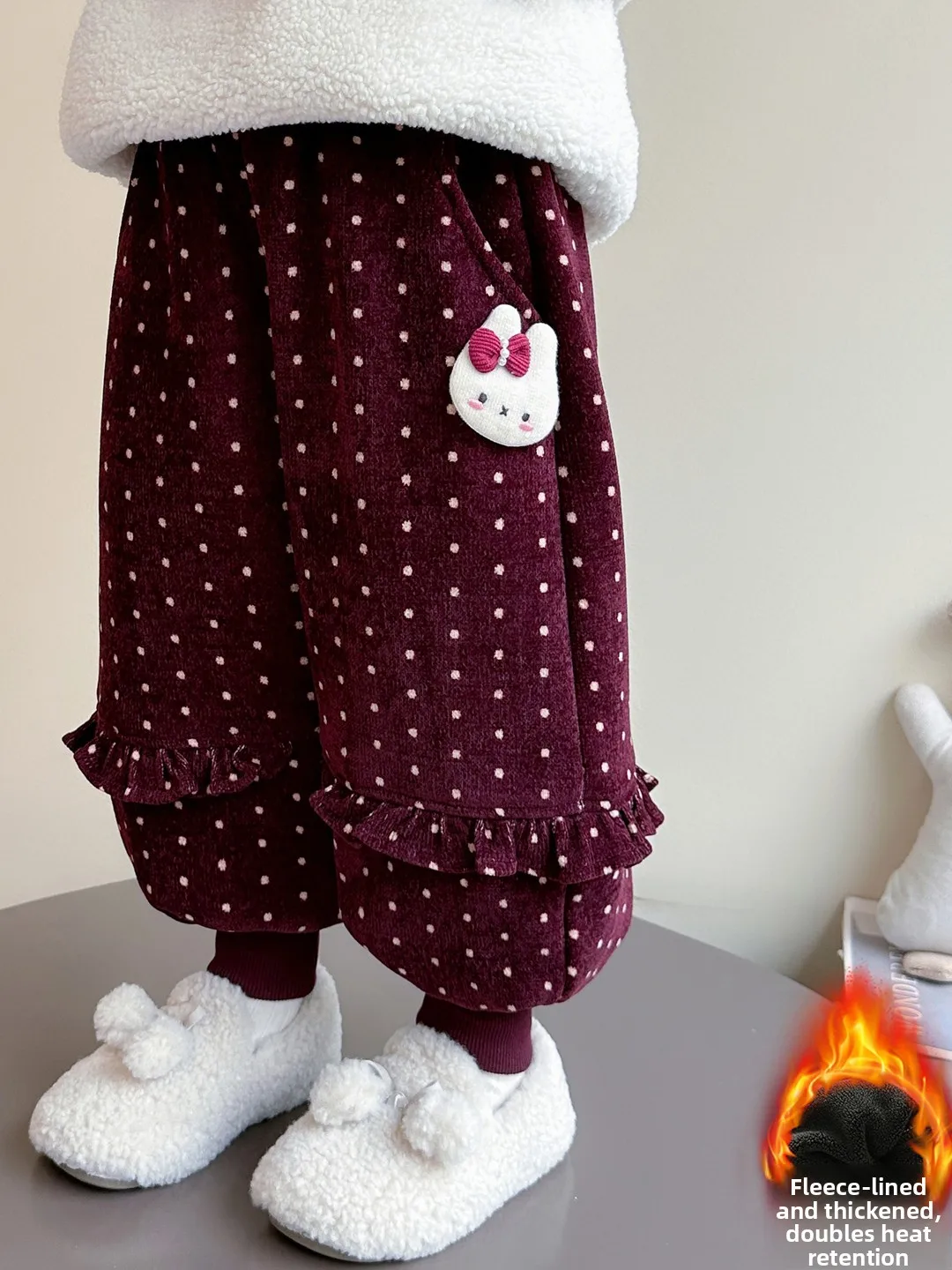 Pantaloni per Bambine Thiened Fce Autunno Inverno, Pantaloni Lunghi a Pois con Coniglietto, Pantaloni a Palloncino per Ragazze