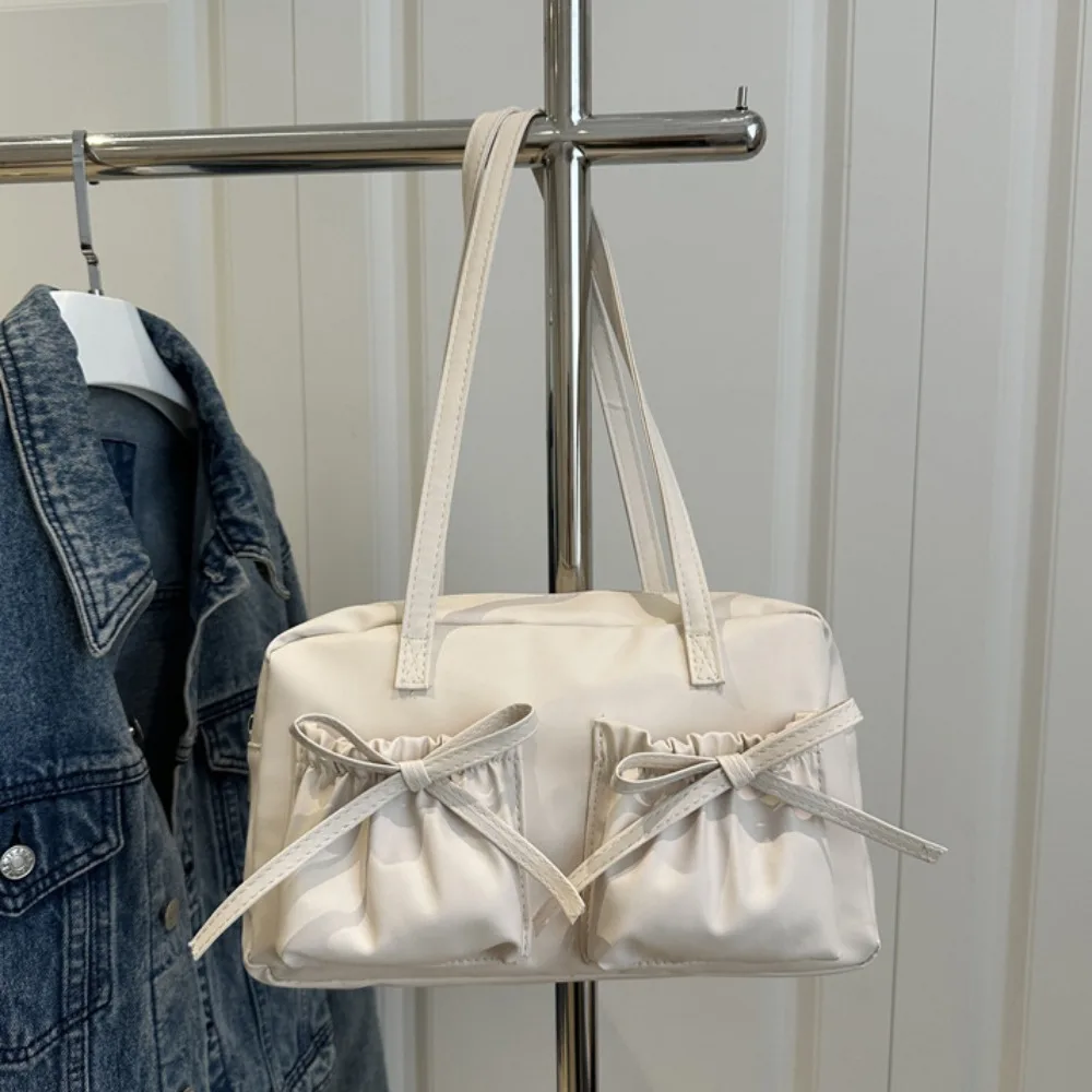 

Fashion French Style Bow Bowling Bag Elegant Bowknot Boston Shoulder Bag Casual PU Leather Women Handbags Underarm Bag
